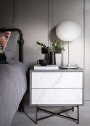 Rackhams Adriana Bedside Chests - White Wood - Grey Fluted Glass - Dark Chrome - thumbnail 2
