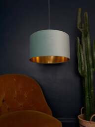 "Rackhams Sea Green Velvet Lampshade With Gold Lining - 25cm Diameter x 25cm Height / (10"" x 10"")" - thumbnail 2