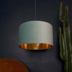 "Rackhams Sea Green Velvet Lampshade With Gold Lining - 25cm Diameter x 25cm Height / (10"" x 10"")"