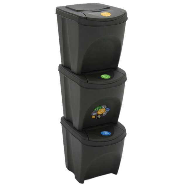 Rackhams Stackable Garbage Bin Boxes 3 pcs Grey 75 L Polypropylene