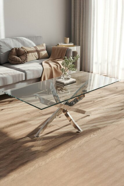 Rackhams Rectangle Clear Glass Top Coffee End Table - 120 x 60 x 45cm - Clear - image 1