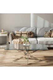 Rackhams Rectangle Clear Glass Top Coffee End Table - 120 x 60 x 45cm - Clear - thumbnail 2