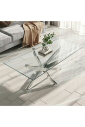 Rackhams Rectangle Clear Glass Top Coffee End Table - 120 x 60 x 45cm - Clear - thumbnail 3
