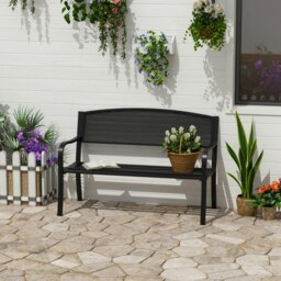 Rackhams 2 Seater Metal Bench Patio Park Loveseat Garden Chair Outdoor Seating - thumbnail 1