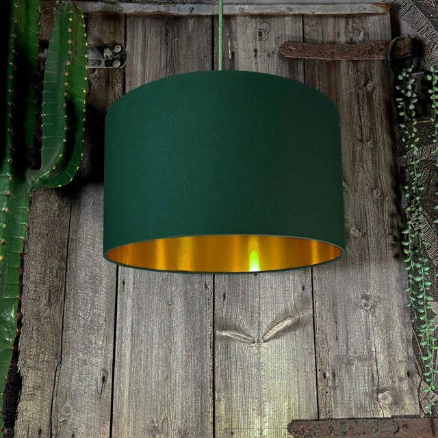 "Rackhams Hunter Green Cotton Lampshade With Gold Lining - 30cm Diameter x 30cm Height / (12"" x 12"")" - image 1