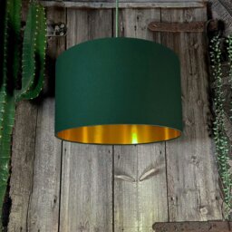 "Rackhams Hunter Green Cotton Lampshade With Gold Lining - 30cm Diameter x 30cm Height / (12"" x 12"")"