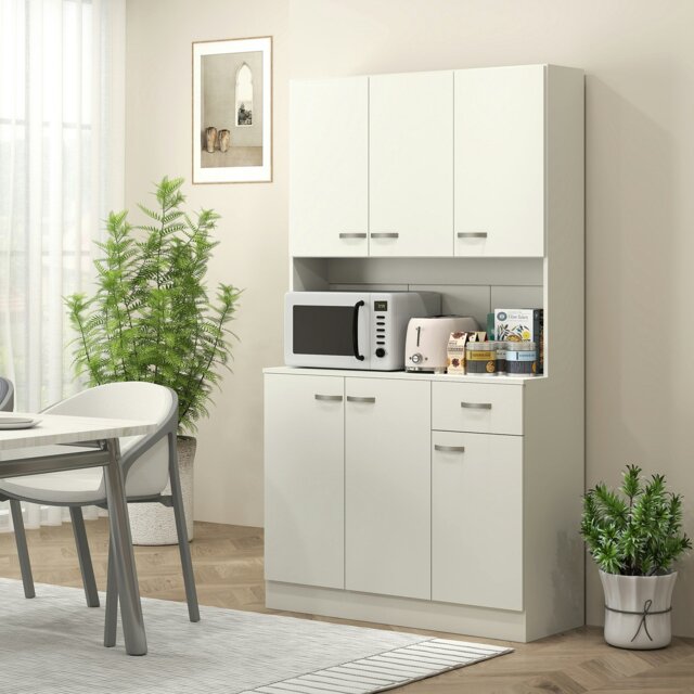 Rackhams Freestanding Kitchen Cupboard, Storage Cabinet with Doors Cream White - Cream - image 1