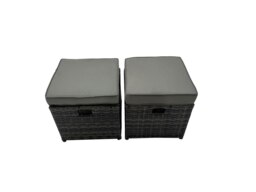 Rackhams Rattan Garden Outdoor Furniture Set Love Sofa Square Coffee Table Set with 2 Side Tables 3 Stools Dark Grey Mixed - thumbnail 6