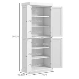 Rackhams Freestanding Kitchen Cupboard with 4 Doors, Storage Cabinet with 6-Tier Shelving and 4 Adjustable Shelves, White - White - thumbnail 3