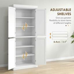 Rackhams Freestanding Kitchen Cupboard with 4 Doors, Storage Cabinet with 6-Tier Shelving and 4 Adjustable Shelves, White - White - thumbnail 5