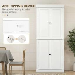 Rackhams Freestanding Kitchen Cupboard with 4 Doors, Storage Cabinet with 6-Tier Shelving and 4 Adjustable Shelves, White - White - thumbnail 6