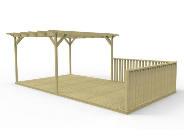 Rackhams Rectangular Pergola And Decking Kit With Balustrade V.6 - Natural (Light Green) - 2.4m x 4.8m - image 1