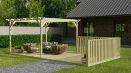 Rackhams Rectangular Pergola And Decking Kit With Balustrade V.6 - Natural (Light Green) - 2.4m x 4.8m - thumbnail 3