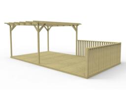 Rackhams Rectangular Pergola And Decking Kit With Balustrade V.6 - Natural (Light Green) - 2.4m x 4.8m