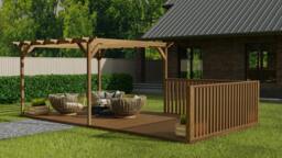 Rackhams Rectangular Pergola And Decking Kit With Balustrade V.6 - Natural (Light Green) - 2.4m x 4.8m - thumbnail 5