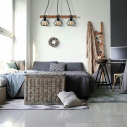 Rackhams Ulf Hand Made Wall Lamp Matt Black Cage Natural Wood Rugged Industrial Chic