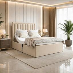 Rackhams Swan Electric Adjustable Bed with Mattress and Headboard - Double - Solid Wood - Beige - thumbnail 1