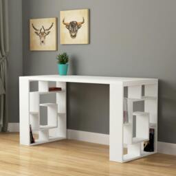 Rackhams Labirent Modern Desk with Bookshelf Legs White Anthracite Grey 137cm - White - thumbnail 1
