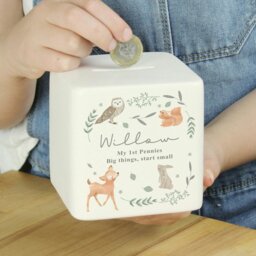Rackhams Personalised Woodland Animals Ceramic Square Money Box - thumbnail 1