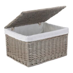 Rackhams Antique Wash Cotton Lined Wicker Storage Basket - Large