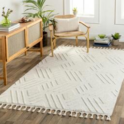 Rackhams Nora-Geometric Grey Ivory High Pile Fringe Rug - 160 x 213 cm - thumbnail 1