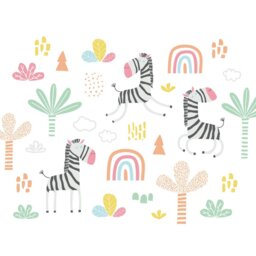 Rackhams Dancing Zebras Wall Mural - White - Large - W350cm x H280cm - thumbnail 2