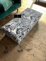 Rackhams Marilyn Monroe printed fabric  Footstool Bench - Length 60 inches, width 18 inches, height 12.5 inches (dependent upon legs) - thumbnail 2