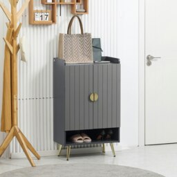 Rackhams Shoe Storage Cabinet with Beadboard Doors for 15 Pairs of Shoes, Grey - Grey - thumbnail 3