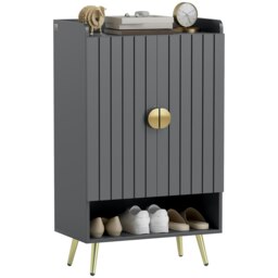 Rackhams Shoe Storage Cabinet with Beadboard Doors for 15 Pairs of Shoes, Grey - Grey - thumbnail 2