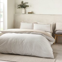 Rackhams Oxford Pinstripe Reversible Duvet Cover Set Natural - King - Natural - thumbnail 1