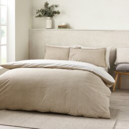Rackhams Oxford Pinstripe Reversible Duvet Cover Set Natural - King - Natural - thumbnail 2