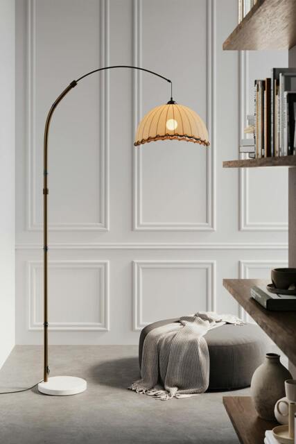 Rackhams Vintage Style Floor Lamp with Fabric Lampshade and Marble Base - Multi - One Size - image 1