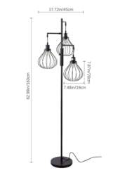 Rackhams Modern Industrial Black 3-Head Floor Lamp with Lantern Style Shade - Black - One Size - thumbnail 4