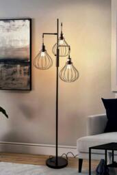 Rackhams Modern Industrial Black 3-Head Floor Lamp with Lantern Style Shade - Black - One Size - thumbnail 3