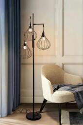 Rackhams Modern Industrial Black 3-Head Floor Lamp with Lantern Style Shade - Black - One Size - thumbnail 2