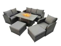 Rackhams Garden Outdoor Rattan Furniture Set Rattan Love Sofa 3 Seater Sofa with 2 Big Footstools Dark Grey Mixed - thumbnail 2