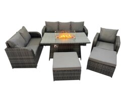 Rackhams Garden Outdoor Rattan Furniture Set Rattan Love Sofa 3 Seater Sofa with 2 Big Footstools Dark Grey Mixed - thumbnail 1