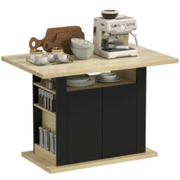 Rackhams Kitchen Island with Storage Cabinet and Spice Rack, Black & Natural - Particleboard - Kitchen island - 110W x 70D x 75.5H cm - thumbnail 2