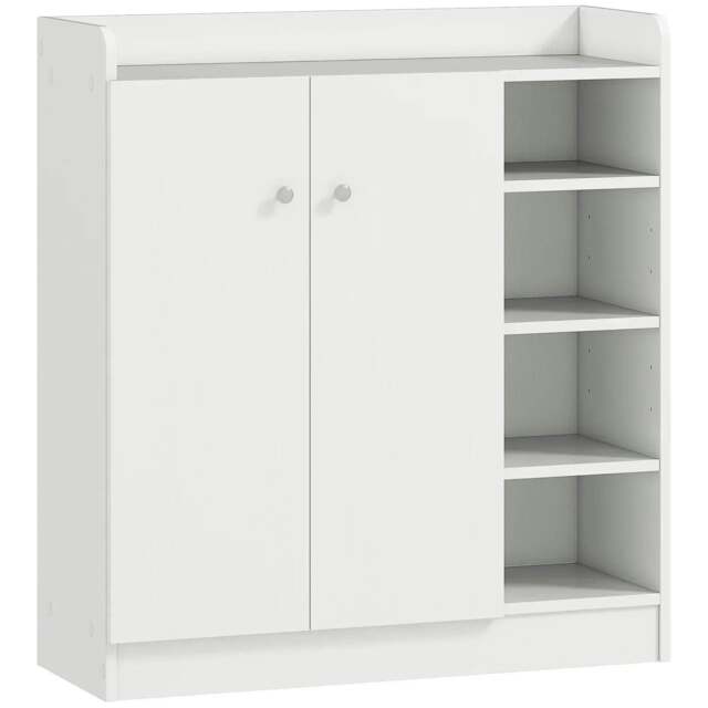 Rackhams Shoe Storage Cabinet Two Doors w/ Adjustable 4 Shelves Cupboard Footwear Rack Stand Organiser Hallway White - image 1