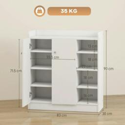 Rackhams Shoe Storage Cabinet Two Doors w/ Adjustable 4 Shelves Cupboard Footwear Rack Stand Organiser Hallway White - thumbnail 3