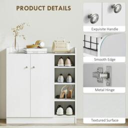 Rackhams Shoe Storage Cabinet Two Doors w/ Adjustable 4 Shelves Cupboard Footwear Rack Stand Organiser Hallway White - thumbnail 6