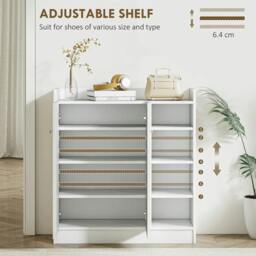 Rackhams Shoe Storage Cabinet Two Doors w/ Adjustable 4 Shelves Cupboard Footwear Rack Stand Organiser Hallway White - thumbnail 5