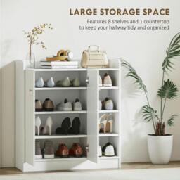 Rackhams Shoe Storage Cabinet Two Doors w/ Adjustable 4 Shelves Cupboard Footwear Rack Stand Organiser Hallway White - thumbnail 4