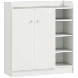 Rackhams Shoe Storage Cabinet Two Doors w/ Adjustable 4 Shelves Cupboard Footwear Rack Stand Organiser Hallway White - thumbnail 1