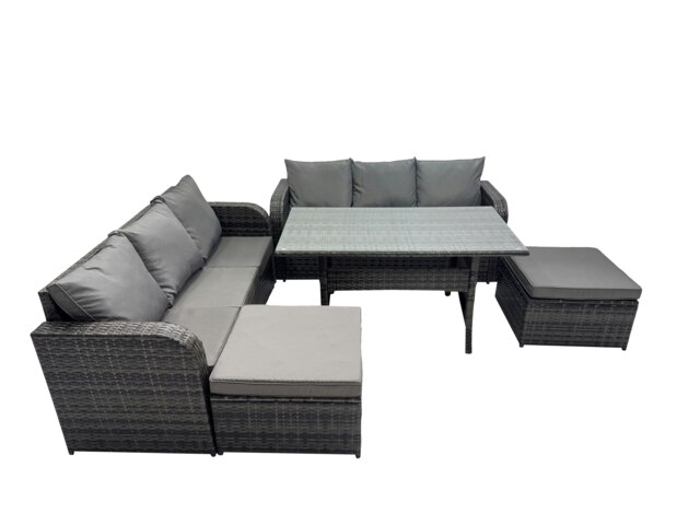 Rackhams 8 Seat Outdoor Wicker PE Rattan Garden Furniture Sets Dining Table Sofa Set with 2 Big Stools Dark Grey Mixed - image 1