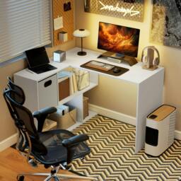 Rackhams L Shaped Computer Desk, 110 x 100cm Reversible Corner Desk, White - thumbnail 2