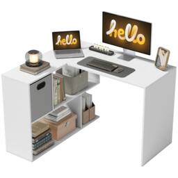 Rackhams L Shaped Computer Desk, 110 x 100cm Reversible Corner Desk, White - thumbnail 3