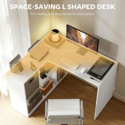 Rackhams L Shaped Computer Desk, 110 x 100cm Reversible Corner Desk, White - thumbnail 5