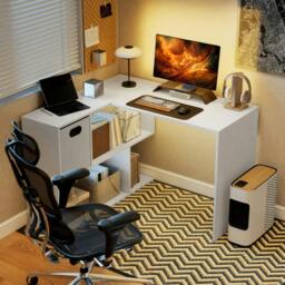 Rackhams L Shaped Computer Desk, 110 x 100cm Reversible Corner Desk, White