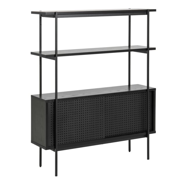 Rackhams Angus Small Bookcase with 2 Sliding Doors in Black - 1 - Black - Wood - image 1